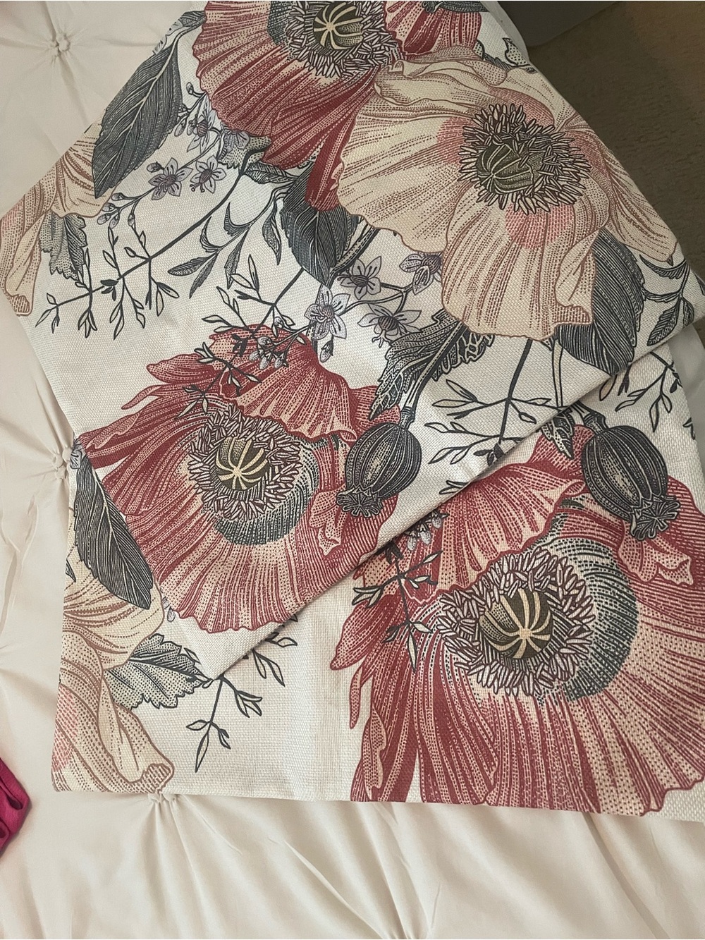 Floral Cotton Throw Pillow covers (2) in Red and Cream